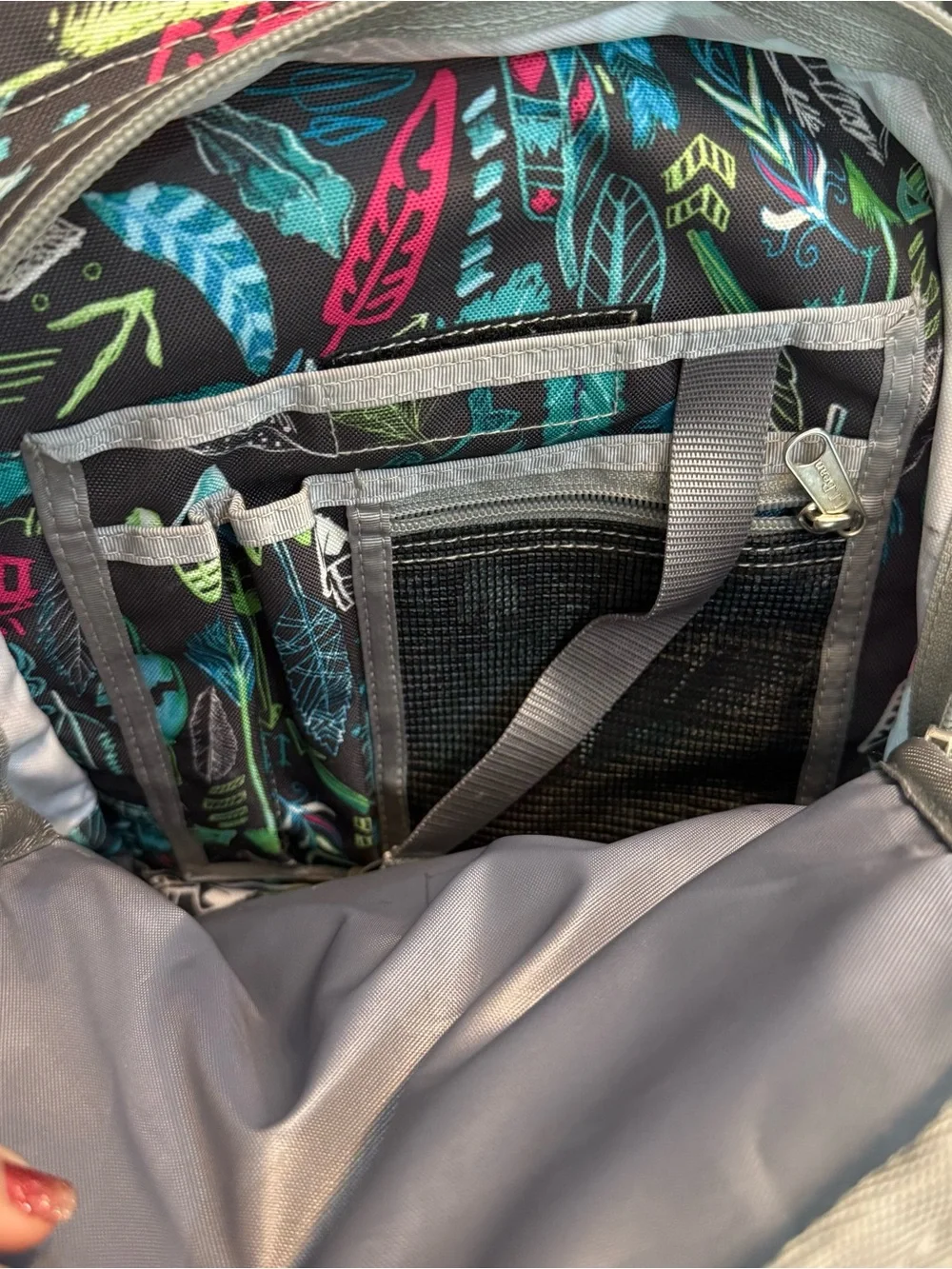 LL Bean Feathers Arrows Gray Backpack Pink Blue Multi Pocket Full Sized, School